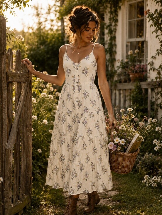 Patrons of Peace Dresses & Skirts - Patrons of Peace Cream Floral Tiered Button-Front Maxi Dress Sz S